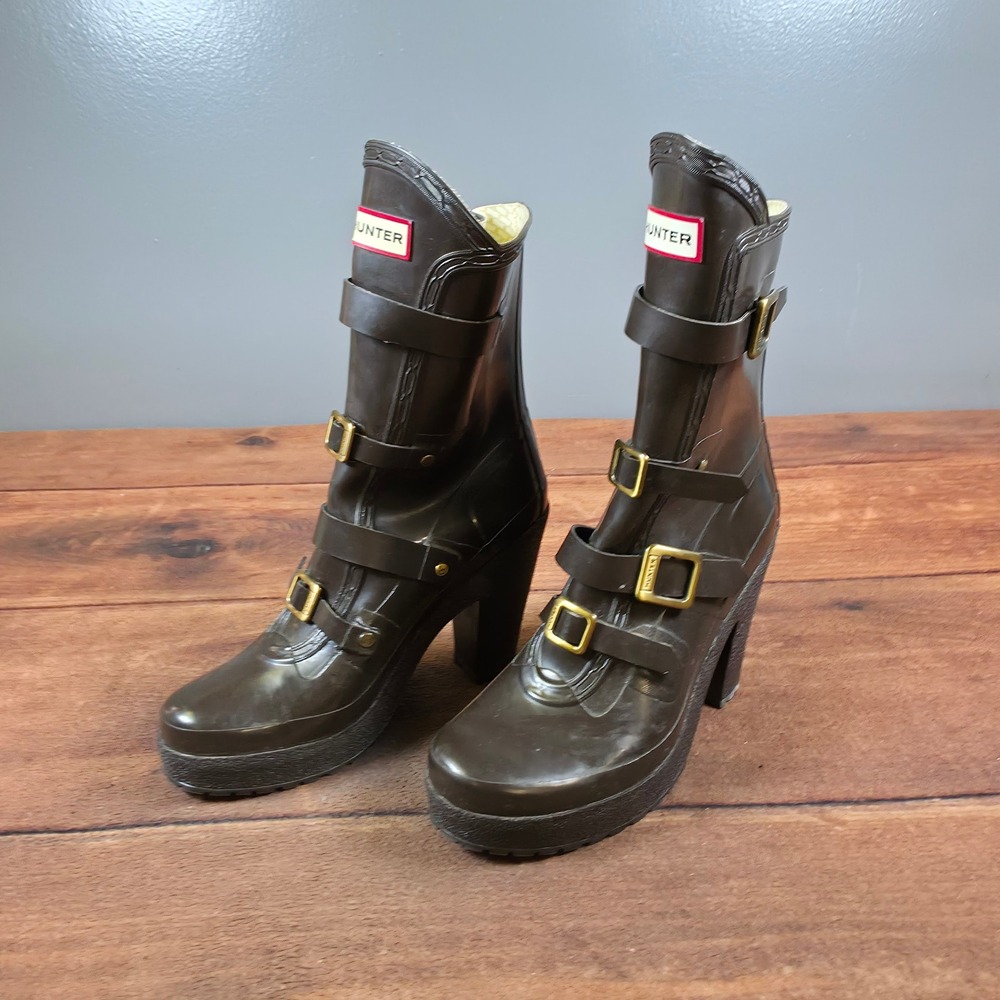 RARE COLLECTOR Hunter Georgie Wellies High Heel Rain Boots SIZE 8 - Picture 2 of 10